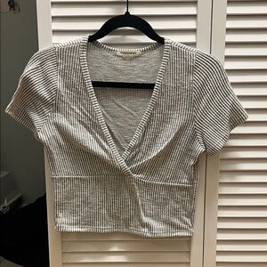 Caution To The Wind Gray Striped Crop Top